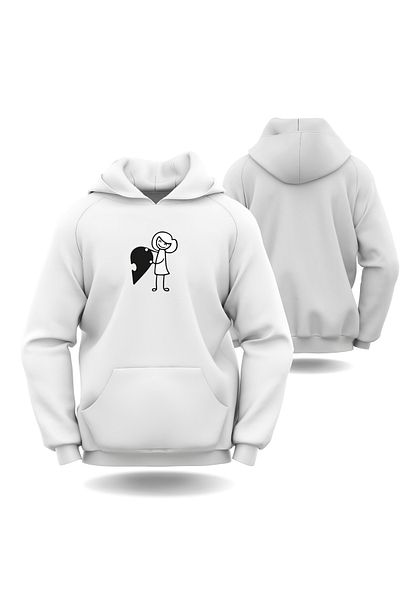 Gölge Store Hanorac cu glugă slimfit cu model puzzle inimă pentru Ziua Îndrăgostiților - 7009K