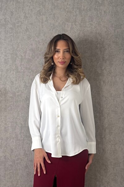 Mucios Sedef Düğmeli Saten Gömlek