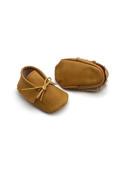 TUĞRA CENTER Baby Tuğra Handmade Lace-up Moccasin Booties Baby Shoes - Mustard