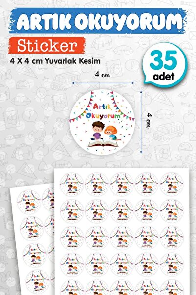 t tuğset etiket Artık Okuyorum Etiket Sticker 35 adet 4cm Öğretmen Okul Ödev Karne İçin Motivasyon Etiket-T1158