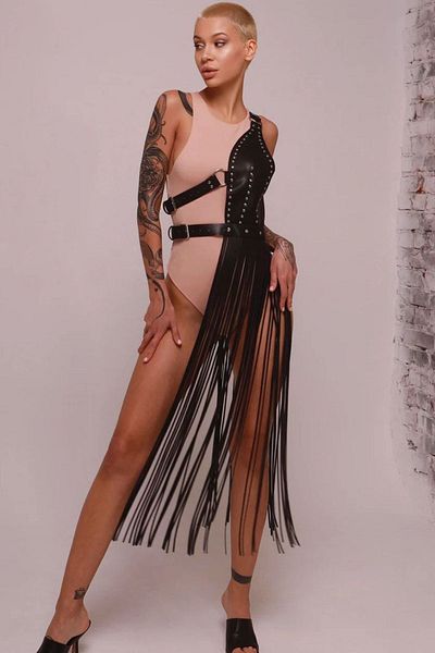 Angels Passion Стилно кожено яке с едно рамо и пискюли