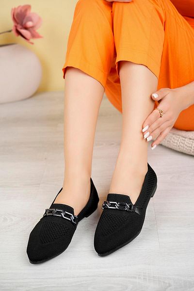 Aymood Stoned Pointed Toe Knitwear Ballerina B Black Textile B Black Textile B Black Textile