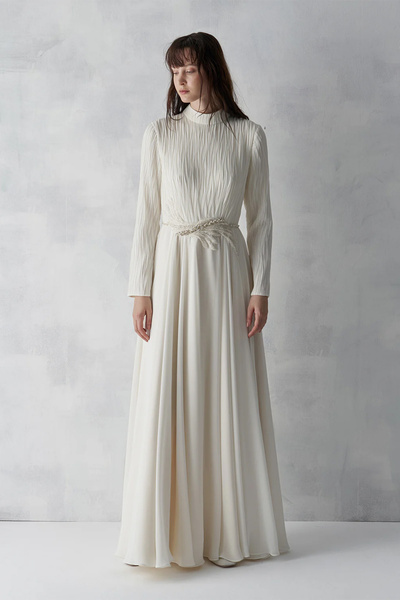 MERCI MS FANCY Üstü Piliseli Taş Işlemeli Uzun Abiye Elbise