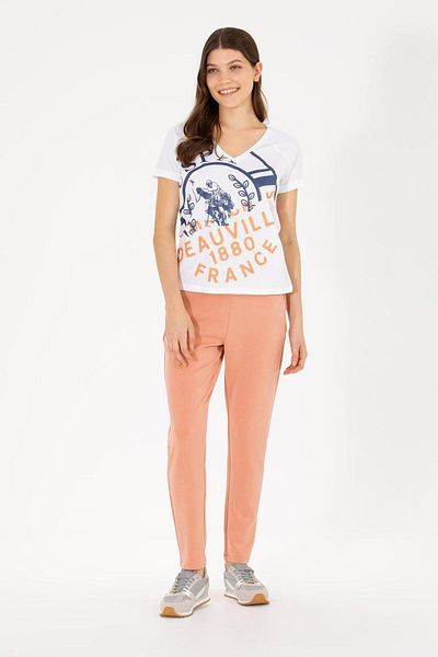 U.S. Polo Assn. Tricou alb de damă cu decolteu în V 50262952 -VR013
