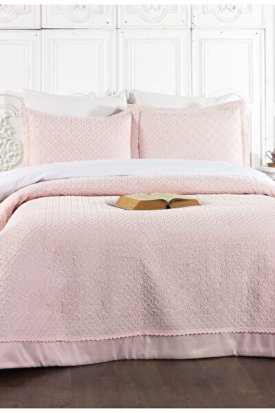 Levanzo Butik Çift Kişilik Yatak Örtüsü Pudra