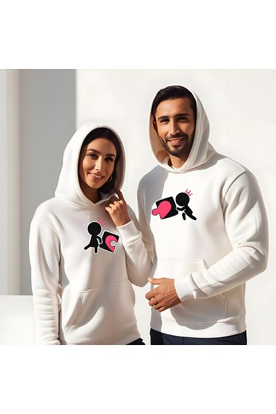 Gölge Store Ανδρικό φούτερ Slimfit με μοτίβο παζλ Heart για την ημέρα του Αγίου Βαλεντίνου 7012E