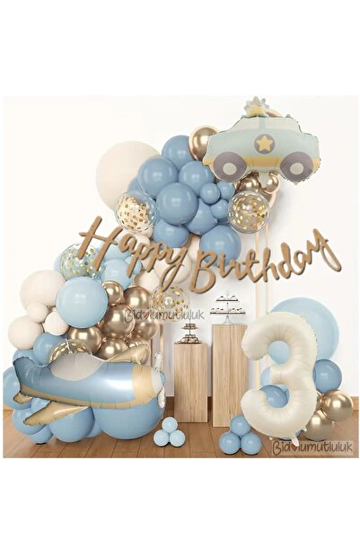 BİDOLUMUTLULUK Retro Renk Uçak Polis Arabalı Folyo Balon Seti