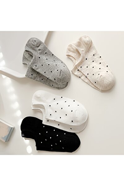 çorapmanya 4 Çift Benekli Kadın Çok Renkli Görünmez Sneaker Çorap