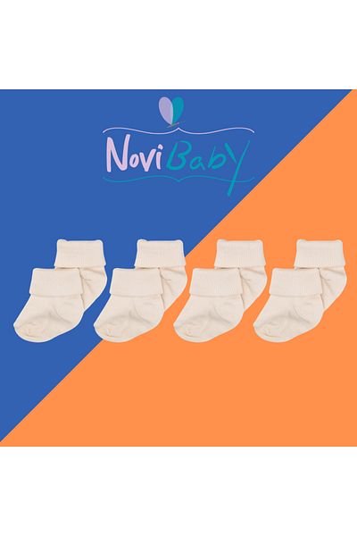 Novibaby 4-Piece Bamboo Baby Socks, Newborn Baby Socks, Girls Boys, White Pink Ecru