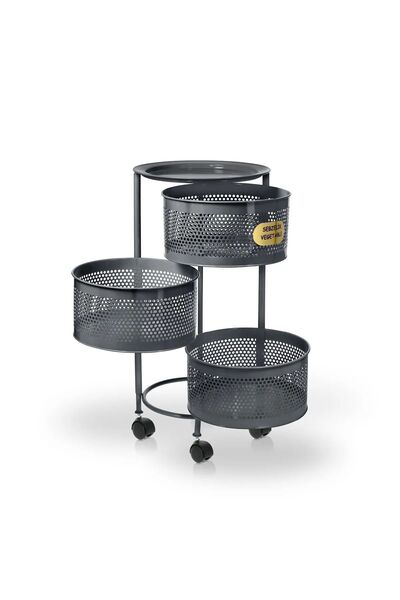 Bayev 3 Katlı Yana Açılır Antrasit Tekerlekli Patates Soğan Sepeti Sebze Meyve Sepeti Sebzelik