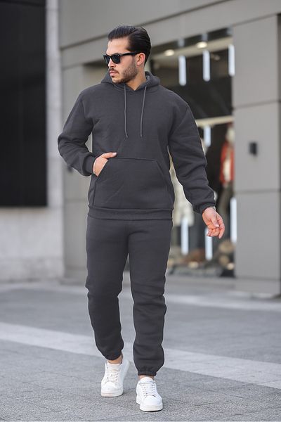 ruNadeS Men's Raised Comfortable Fit Elastic Leg Kangaroo Pocket Tracksuit Set - Casual