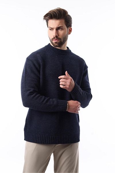 Madmext Ανδρικό πλεκτό πουλόβερ Navy Blue Crew Neck Overfit E7402