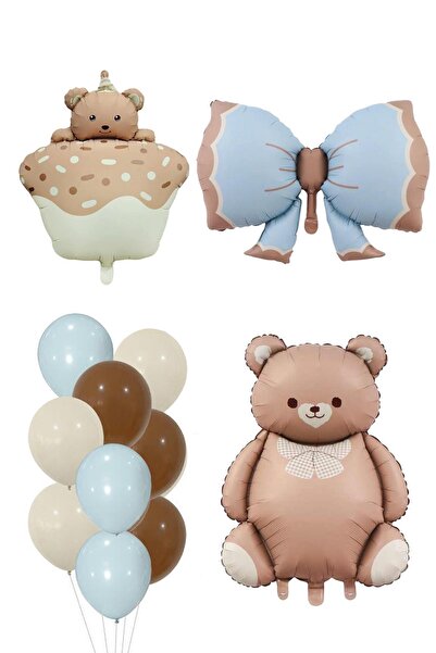 Patladı Gitti Baby Shower Retro Ayıcık Temalı Erkek Bebek Kutlama Seti
