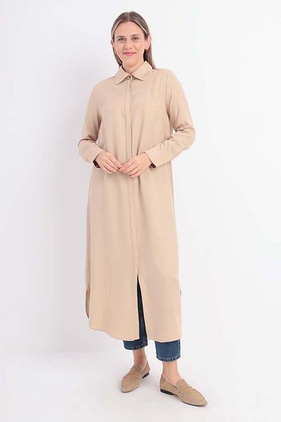 ALLDAY Beige-Hidden Placket Shirt Tunic
