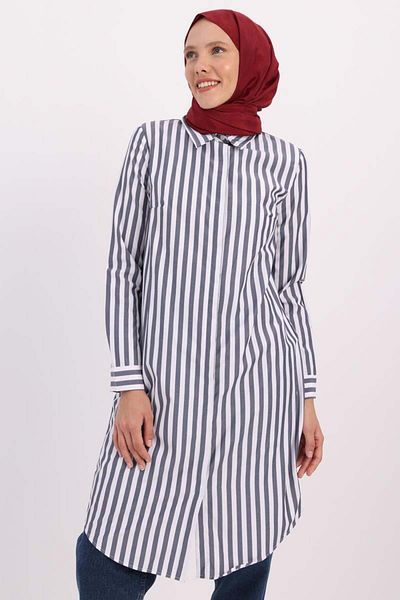ALLDAY Navy Blue-White-Hidden Placket Shirt Tunic