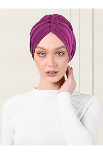 ada sanatsal Plain Drawstring Practical Hijab Bonnet - Violet