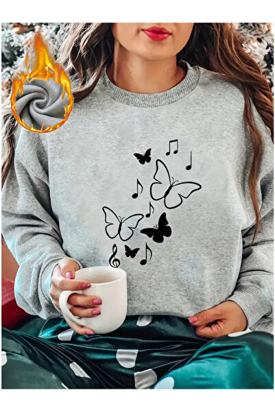 Frisson Μουσική νότα Kelebek με τύπωμα Άνετο φούτερ