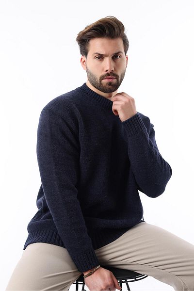 Madmext Ανδρικό πλεκτό πουλόβερ Navy Blue Crew Neck Overfit E7402