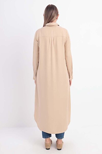 ALLDAY Bej-Gizli Patlı Gömlek Tunik