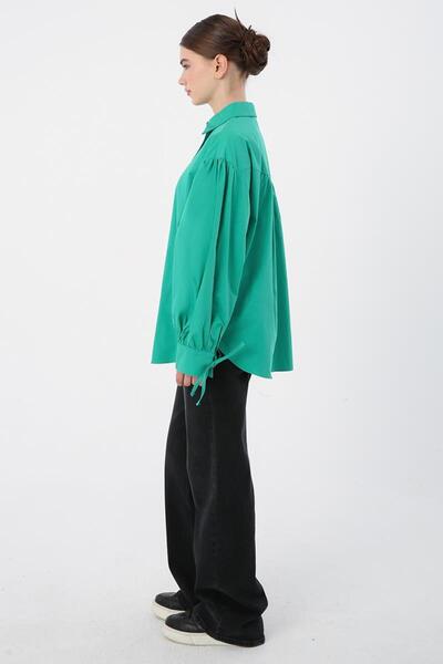 ALLDAY Emerald-100% Cotton Sleeves Lacing Detail Shirt