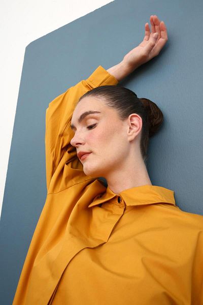 ALLDAY Mustard-Oversize Sleeve Pleat Detail Shirt Tunic