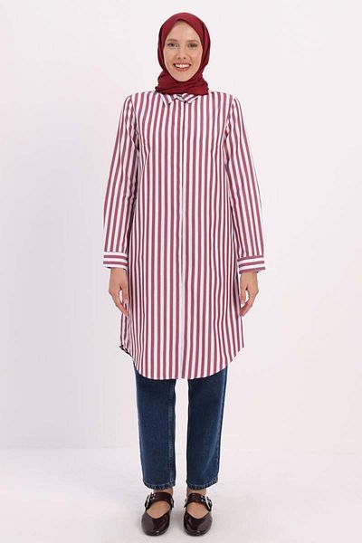 ALLDAY Burgundy-White-Hidden Placket Shirt Tunic