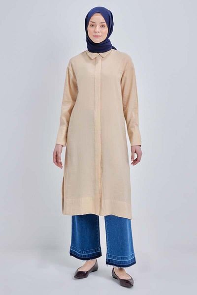 ALLDAY Beige-Stone Button Modal Shirt Tunic