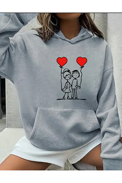 Marco Fresco Unisex Φούτερ με στάμπα ζευγαριού που κρατάει μπαλόνια σε σχήμα ...