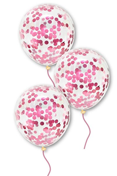 Ezgi Party Store Pink Confetti Transparent Balloon 10 Pieces 30 cm Inside Transparent Sequin Balloon Balloon Scale Colorless Balloon Party