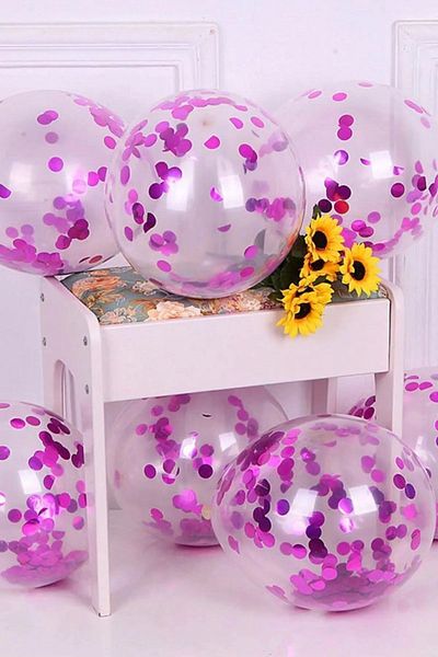 Ezgi Party Store Purple Confeteli Transparent Balloon 10 Pieces Sequined Balloon Balloon Scale Colorless Balloon
