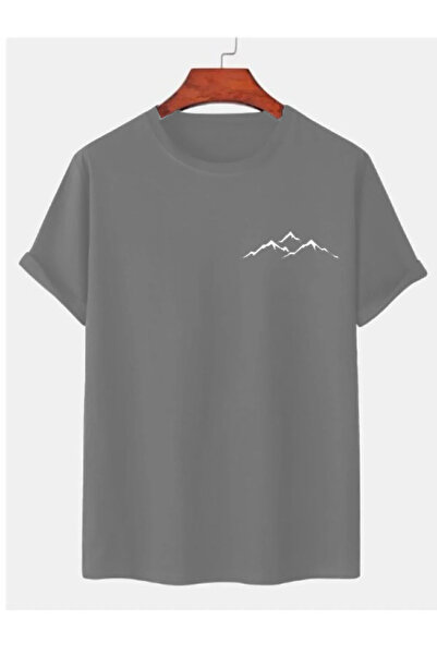 zizai moda Dağ Manzaralı Baskılı Siyah Bisiklet Yaka Yazlık Kısa Kollu Unisex...
