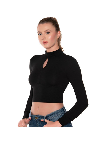 Belinay Чорний модальний бавовняний кроп-топ - 47% модал, 47% бавовна, комір ...