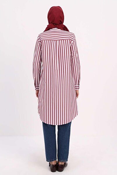 ALLDAY Burgundy-White-Hidden Placket Shirt Tunic