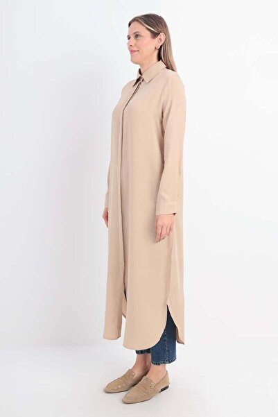 ALLDAY Bej-Gizli Patlı Gömlek Tunik