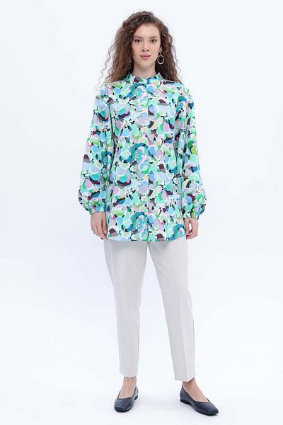 ALLDAY Tunica camasa din popelin cu model albastru-verde-100% bumbac