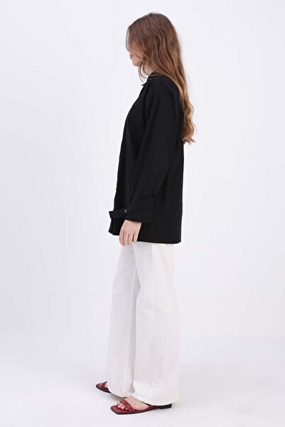 ALLDAY Siyah-%100 Pamuklu Kalpli Gömlek Tunik