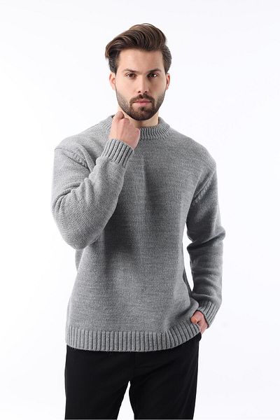 Madmext Gray Crew Neck Overfit Men's Knitwear Sweater E7402