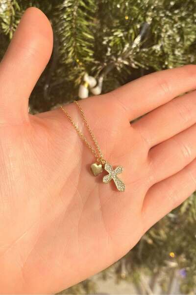 Spossy Silver Jewelry Çift Taraflı Sedef Taşlı Mini Kalpli Hac Kolye