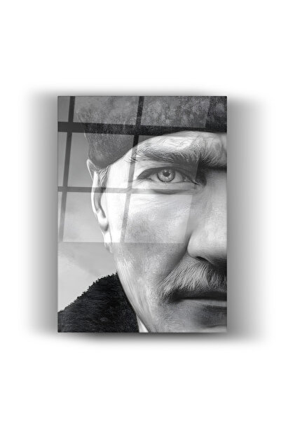 Zerawall Atatürk Siyah Beyaz Portre Cam Tablo Ev & Ofis Dekorasyonu-4mm Kırıl...