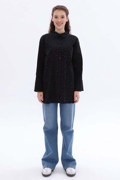 ALLDAY Black-Cotton Stone Shirt Tunic