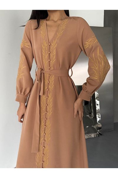 suphias Atlas Fabric&Embroidery Detail Dress(Sash Included)