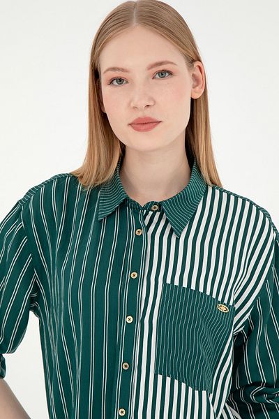 U.S. Polo Assn. Cămașă cu mânecă lungă de culoare verde închis pentru femei 50291076 -VR079