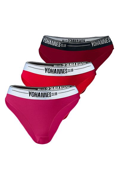 Yohannes Club Βαμβακερά γυναικεία εσώρουχα - 3 τμχ, με λάστιχο, ροζ/κόκκινο/μπορντό
