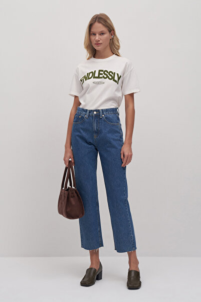 Mathilda Store Kadın Mavi Mathilda Wide Leg Cropped Denim Pantolon