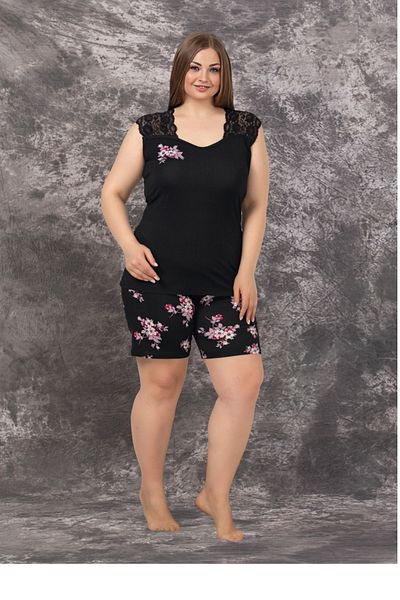 Lady Lingerie 93% Cotton 7% Lycra Floral Print Women's Sleepwear Set with Oversized Suspender and Shorts