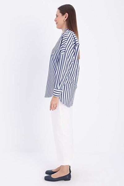 ALLDAY White-Navy Blue-Oversize Basic Shirt