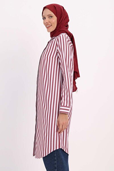 ALLDAY Burgundy-White-Hidden Placket Shirt Tunic
