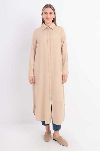 ALLDAY Beige-Hidden Placket Shirt Tunic