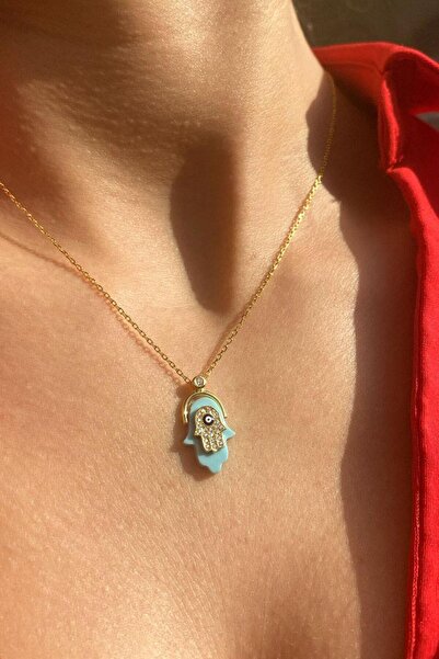 Spossy Silver Jewelry Turkuaz Mineli Fatma Ana Eli Nazar Kolye