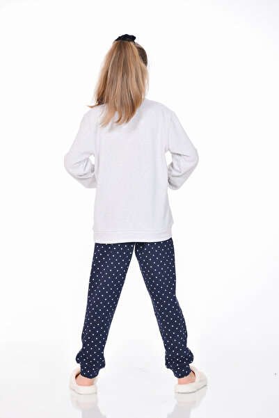 M MOONCOVER Mooncover Girls' Interlock Seasonal Pajama Set – Gray/Navy Blue